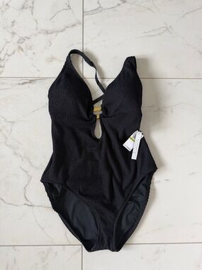 Bleu Rod Beattie Black Textured One-Piece Swimsuit with Tag